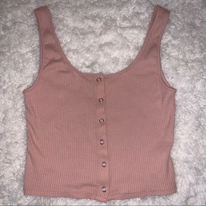 Pale Pink Cropped Tank Top with Buttons